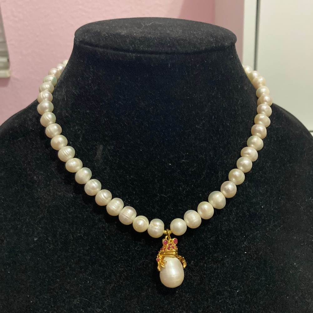 Gold Ruby Sterling Silver Pearl Necklace
